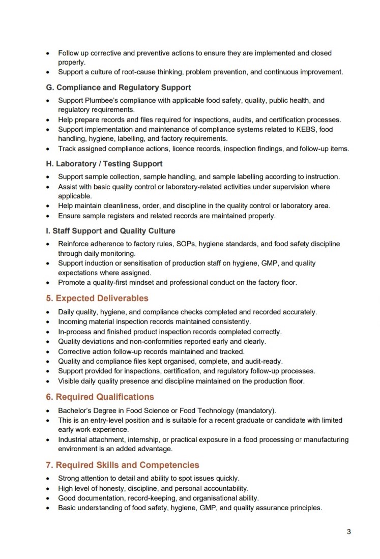 Plumandbee's tweet photo. 📢 We’re Hiring at Plumbee!
🔍 QA &amp; Compliance Officer (Entry-Level)

Are you passionate about food safety? Join our team to support quality, hygiene, and compliance in child nutrition production.
View full job details below and apply

#ikokaziKE https://t.co/eQ6pshZfEO