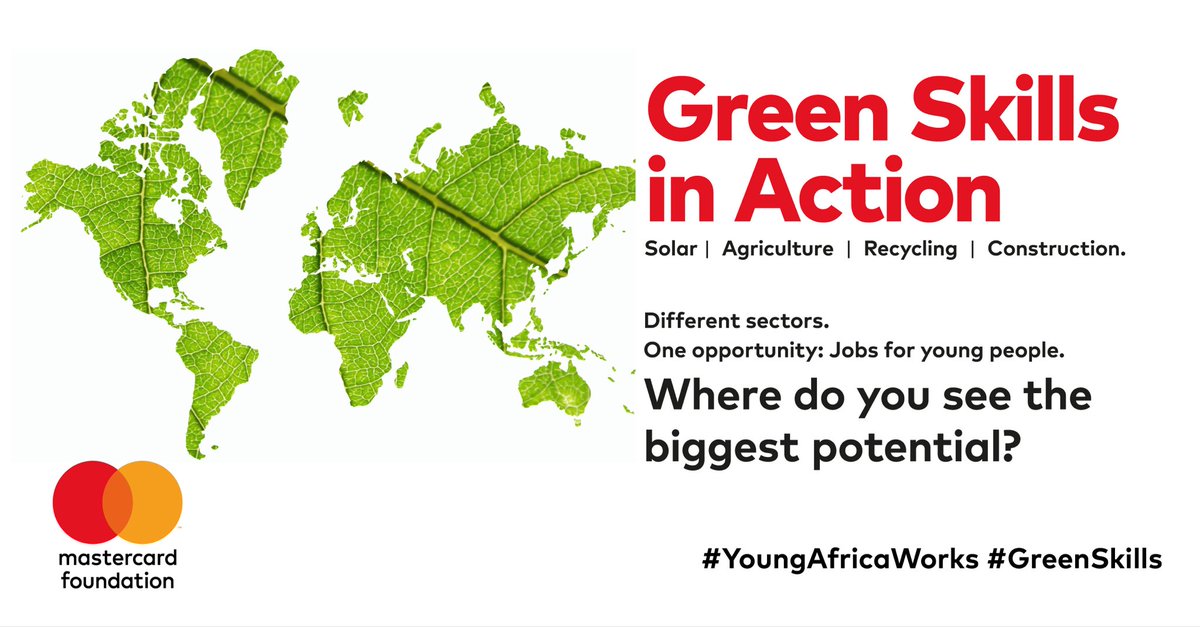 youngafricawks's tweet photo. Across Sub-Saharan Africa, green skills are creating real opportunities for young people; from solar energy in Kenya to climate-smart farming in Rwanda and recycling initiatives in South Africa.

Different sectors. One reality: green skills are shaping the future of work.

Which pathway do you think holds the most potential?

👉🏾 Read more: https://t.co/fKWD5tNiPE 

#YoungAfricaWorks #GreenSkills #FutureOfWork
