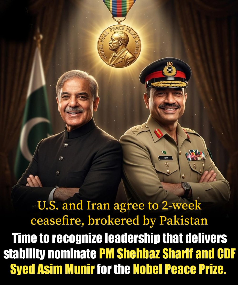 FM Asim Munir &amp; PM’s leadership turned crisis into peace, positioning Pakistan as a global mediator and a symbol of stability—leadership worthy of the highest international recognition. 🇵🇰✨

#Pakistán
#PakPMFMPrevailed
#قوم_کا_معمار_عاصم_منیر
#نوبل_پراءیز_کا_حق_دار_عاصم_منیر