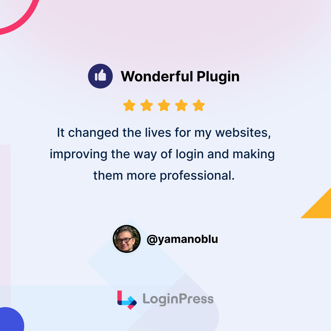 wpbrigade's tweet image. ⭐️⭐️⭐️⭐️⭐️ Wonderful plugin 

“Improved login and made my websites more professional.” 

That’s LoginPress in action.

🔗 wordpress.org/support/topic/…

#WordPress #UserReview #LoginPress #WPBrigade