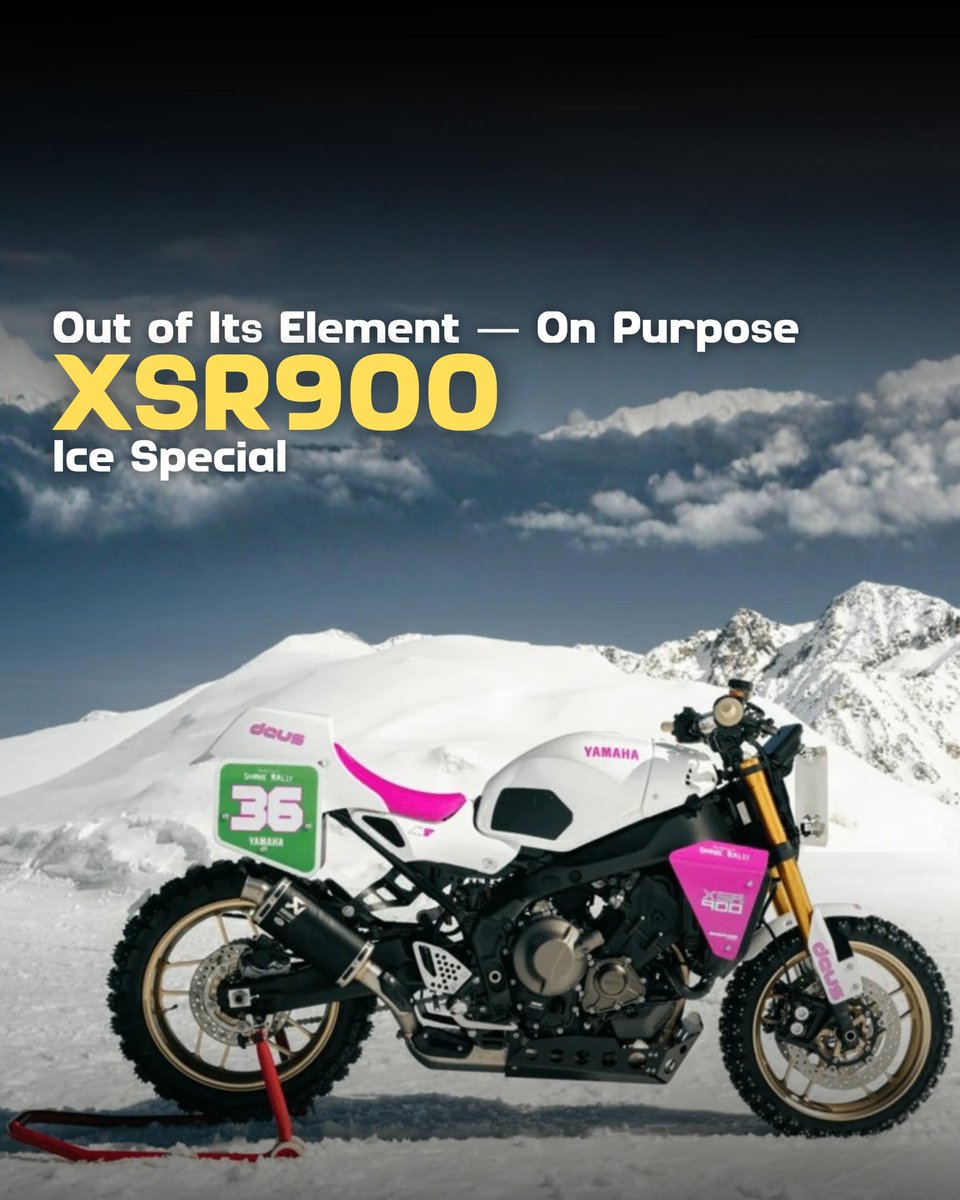 AUTOTODAYMAG's tweet image. This isn’t where the Yamaha XSR900 was meant to be… 👀❄️

Built with Deus Ex Machina for the Deus Swank Rally On Ice in Andorra, this one-off XSR900 ditches asphalt for snow and ice.
#Yamaha #XSR900 #CustomBuild #DeusExMachina #Motorcycles