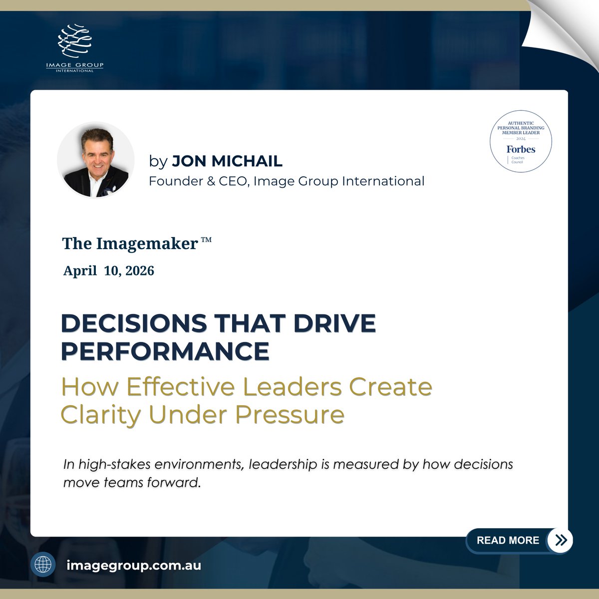 image_group's tweet photo. Performance is not driven by effort alone. 
It is driven by decisions that create clarity.

This week’s The Imagemaker™ explores how, in high-stakes environments, effective leaders are defined by their ability to make decisions that move teams forward. https://t.co/c6742mdoP8