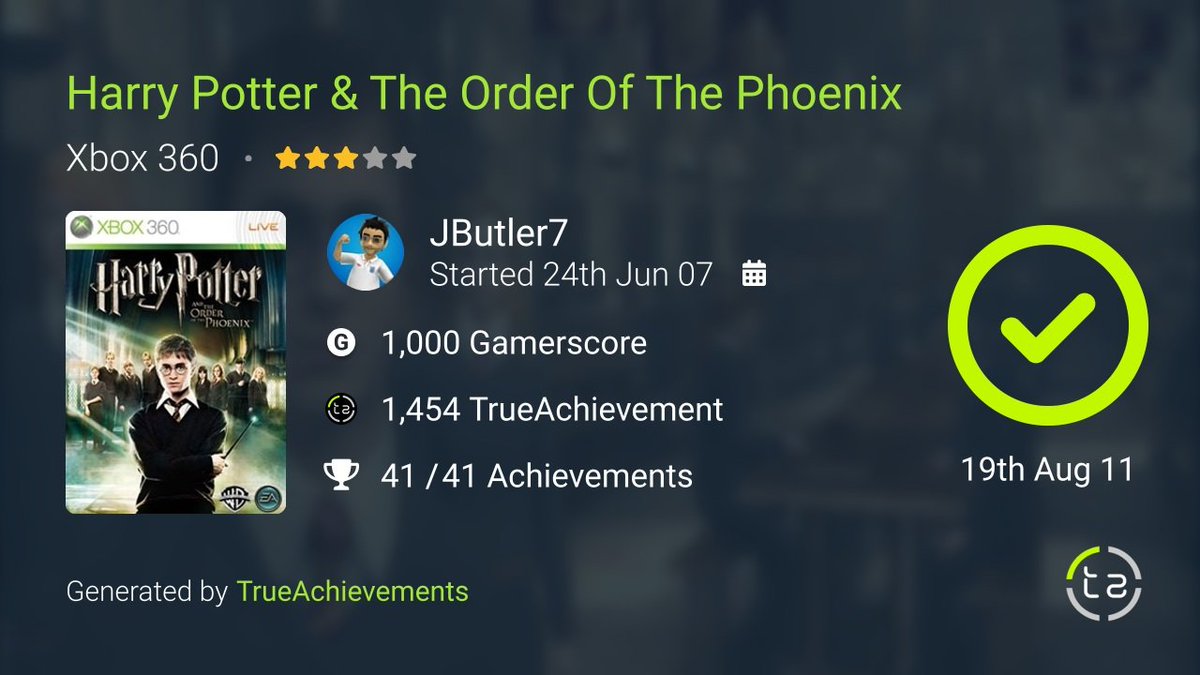 JButler7_XBL's tweet photo. 100% #3 Harry Potter and the Order of the Phoenix 19.08.2011 https://t.co/ixhFBk5Rcs