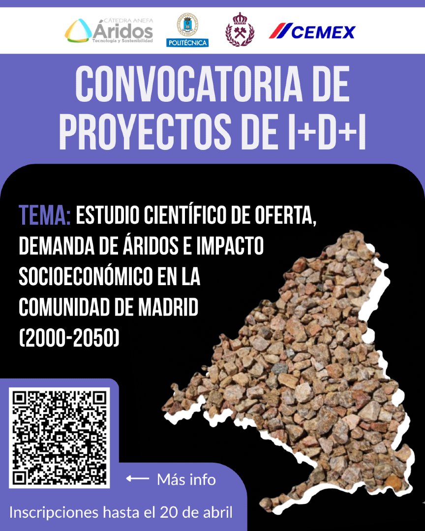 minasenergiaupm's tweet photo. 📢CONVOCATORIA DE PROYECTOS DE I+D+i
Más información en nuestra página web (puedes entrar a través del QR)
#proyectoi+d+i #catedra-empresa #CEMEX #ANEFA #somosupm #etsimeupm https://t.co/Mipjvmnea2