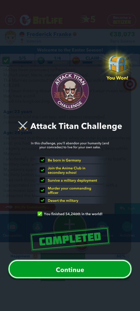 Muhamma48395419's tweet photo. @BitLifeApp Done ✅️...a few seconds ago! https://t.co/DkrXiYFKqd