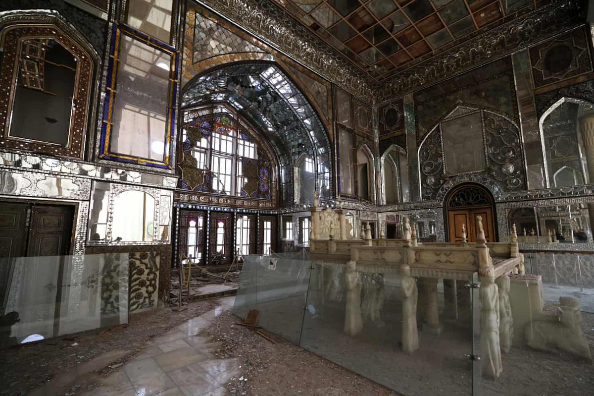 ab_deff's tweet photo. @TaiwanNewsEN The damaged interiors of Golestan Palace. US and Israeli strikes have damaged at least 120 museums and cultural and historic sites nationwide, including Golestan Palace, which is Unesco-listed and sometimes likened to Versailles. The complex is one of the oldest sites in Tehran. https://t.co/Fnm6M6sLlr