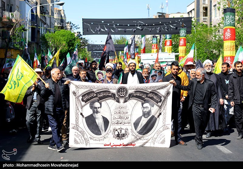 PressTV's tweet photo. Tehran held solemn ceremonies marking the 40th day of mourning for the late Leader of the Islamic Revolution Ayatollah Khamenei. https://t.co/i6yI7WOgOV
