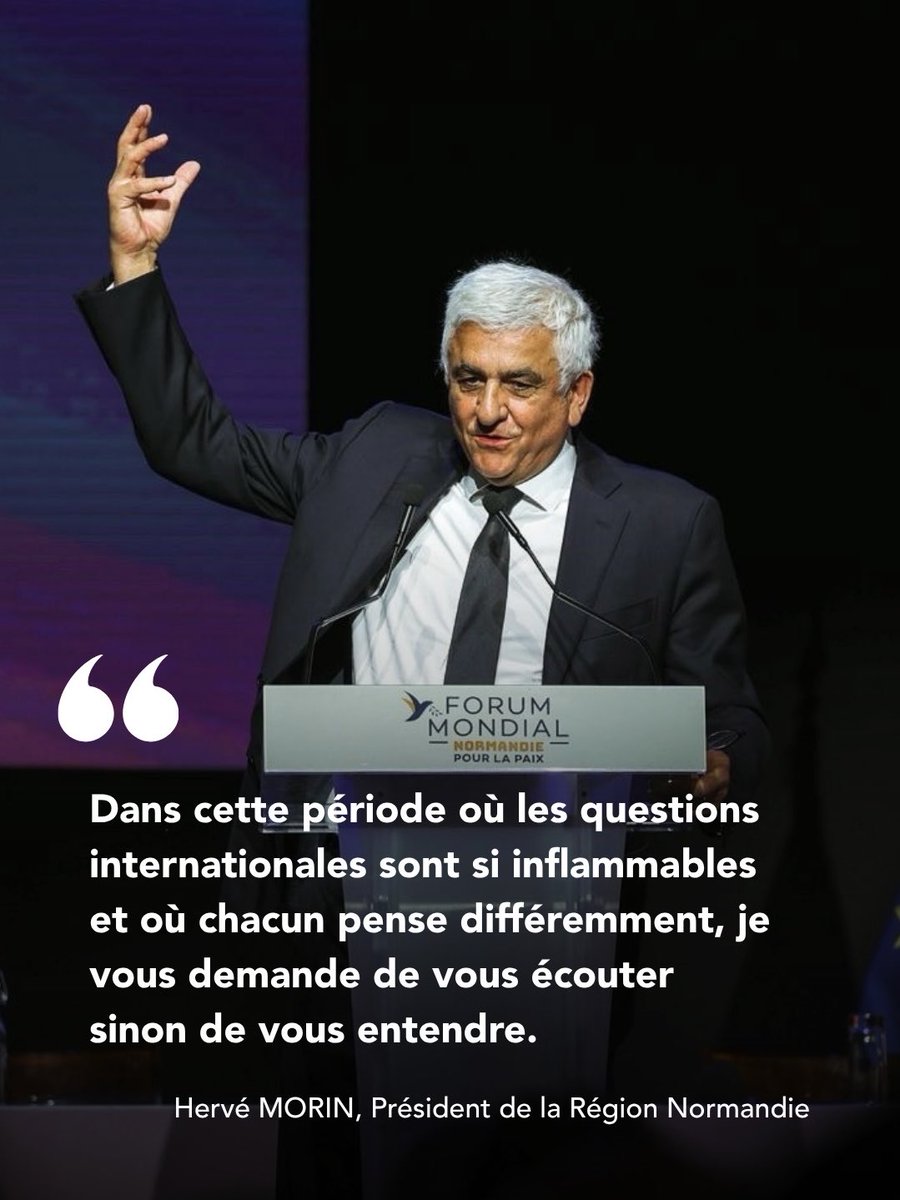 RegionNormandie's tweet photo. .@Herve_Morin, Président de la @RegionNormandie, ouvre le Forum mondial #NormandiePourLaPaix et laisse place à la première conférence : "La jeunesse peut-elle encore changer le monde ?" ✊
 
🔴 Suivez en direct les conférences et débats sur YouTube ➡️ https://t.co/xSfsKTUQLP https://t.co/3wN6GeEBNY