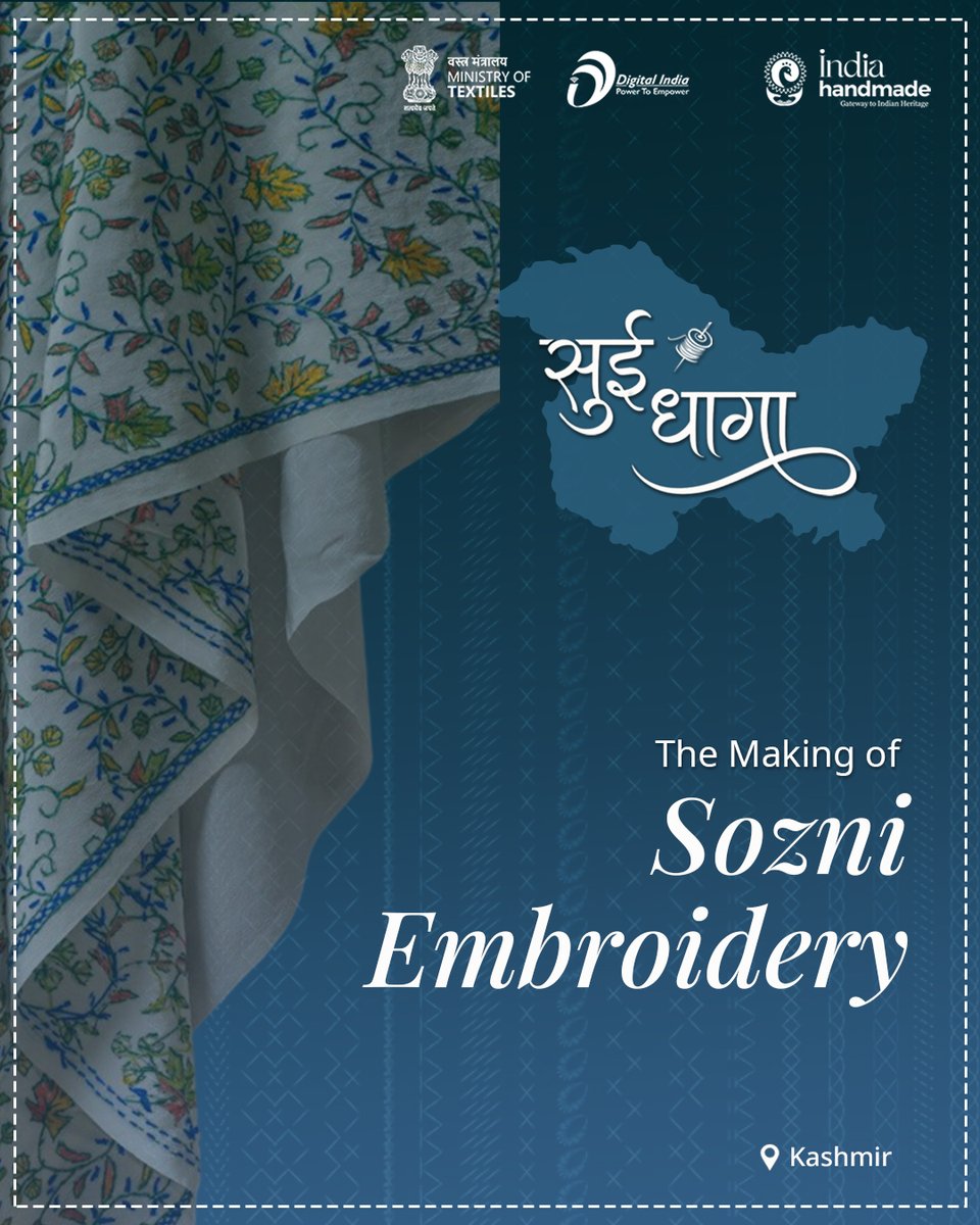 Indiahandmade_'s tweet image. सुई धागा: Sozni Embroidery, Kashmir 🪡✨

Extremely fine, delicate needlework with intricate floral motifs—so precise, it’s almost reversible.
Pure elegance in every thread.

#SozniEmbroidery #SuiDhaga #KashmirCraft #HandEmbroidery #IndianTextiles #Indiahandmade