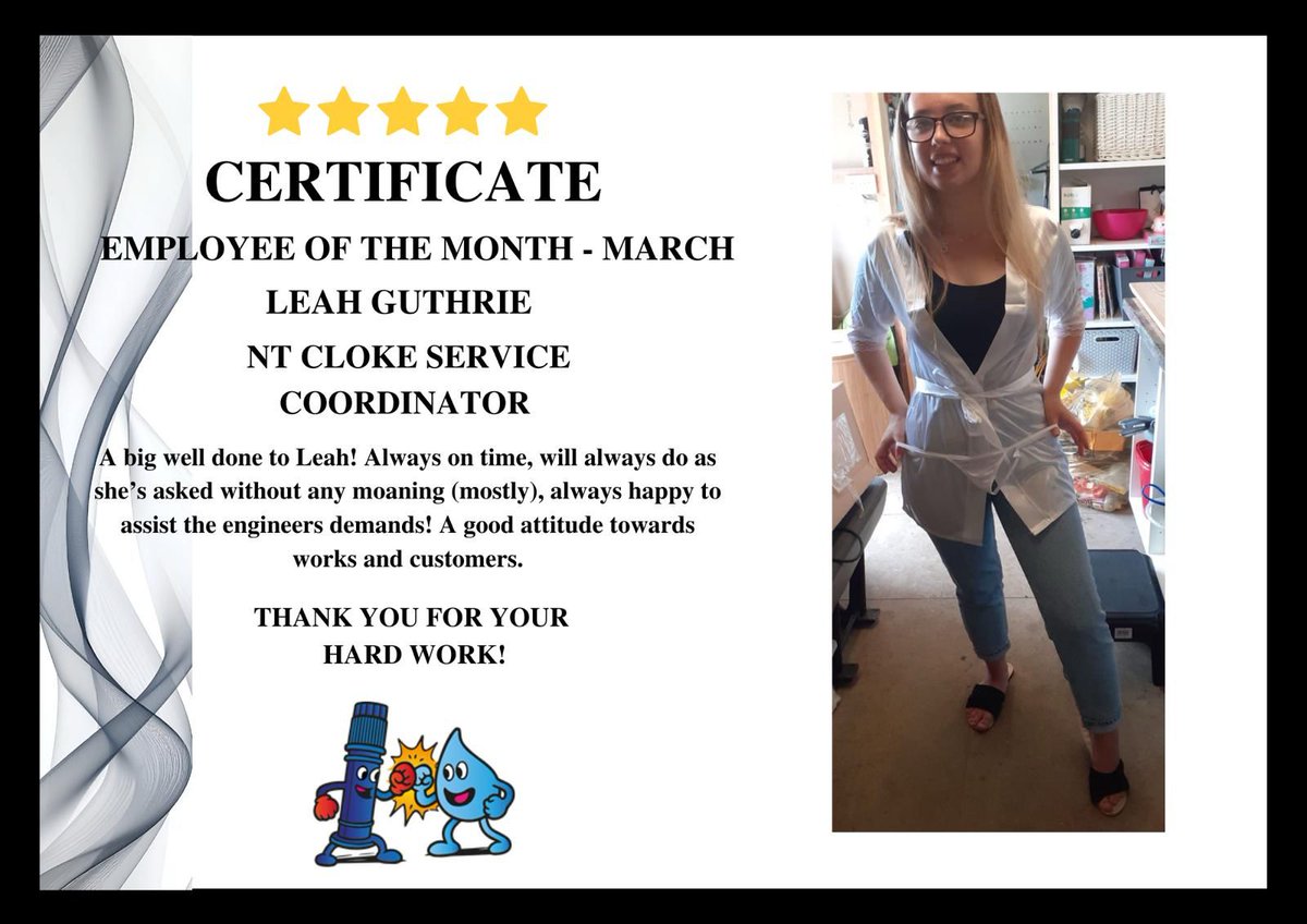 ntcloke's tweet photo. 🏆 Employee of the Month – March 🏆

A huge congratulations to Leah Guthrie – Service Coordinator at NT Cloke Pumps &amp; Water for being awarded our March Employee of the Month 👏

Leah plays a key role behind the scenes supporting both our engineers and customers every single day. https://t.co/tEWQbT1te6