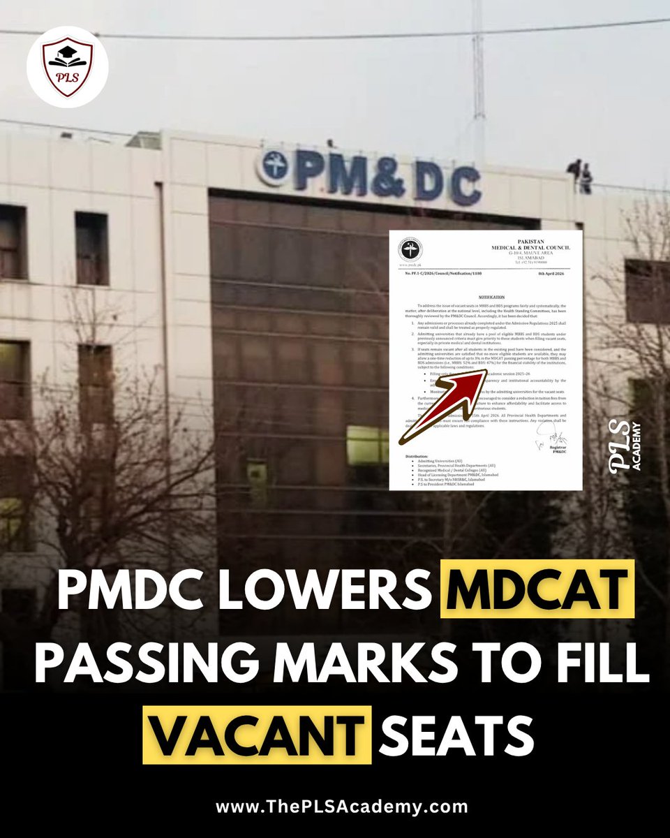 paklearningspot's tweet image. PMDC Allows Relaxation in MDCAT Passing Marks for 2025–26 Admissions

🌐 Website: theplsacademy.com

📞 Contact: 03430445577

JazakAllah.

#MDCAT #PMDC #MDCAT2026