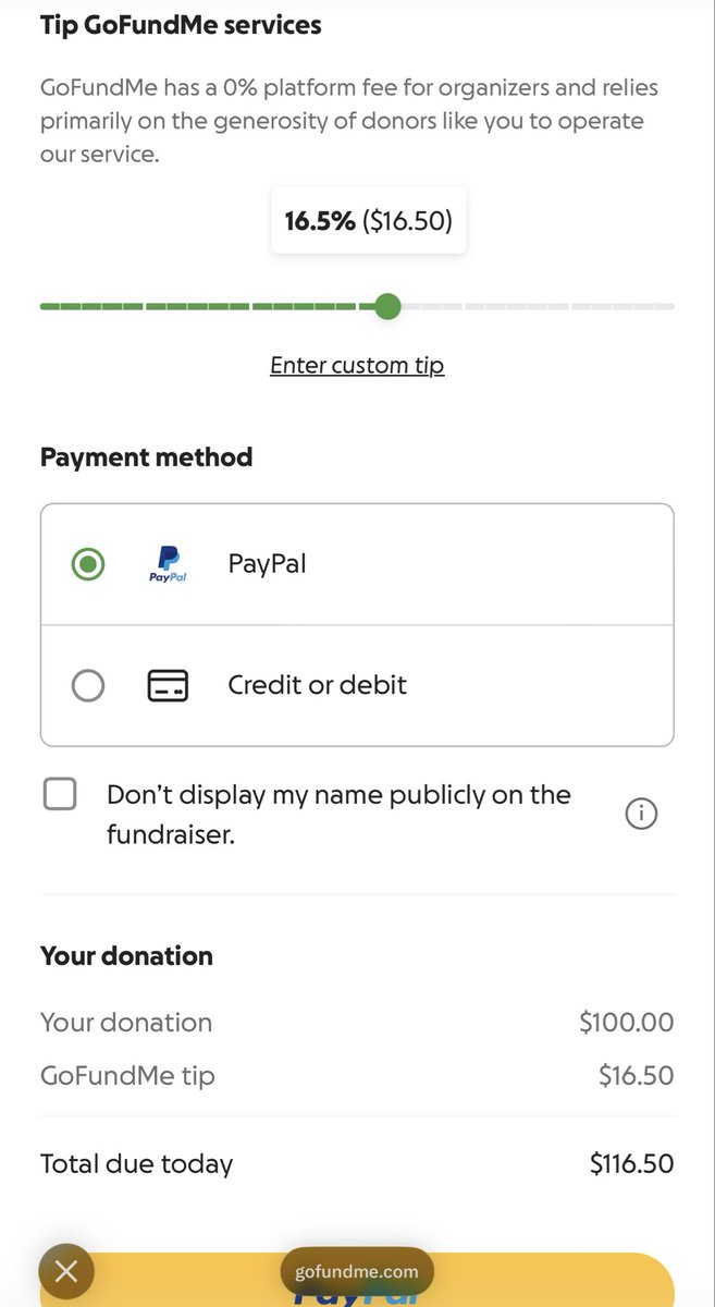 Now GoFundMe automatically adds a tip to any amount you’re donating for a course. You have the option to customize the tip amount, but if you’re not familiar, you may end up paying the automatic tip. 

Why do I need to tip GoFundMe though?