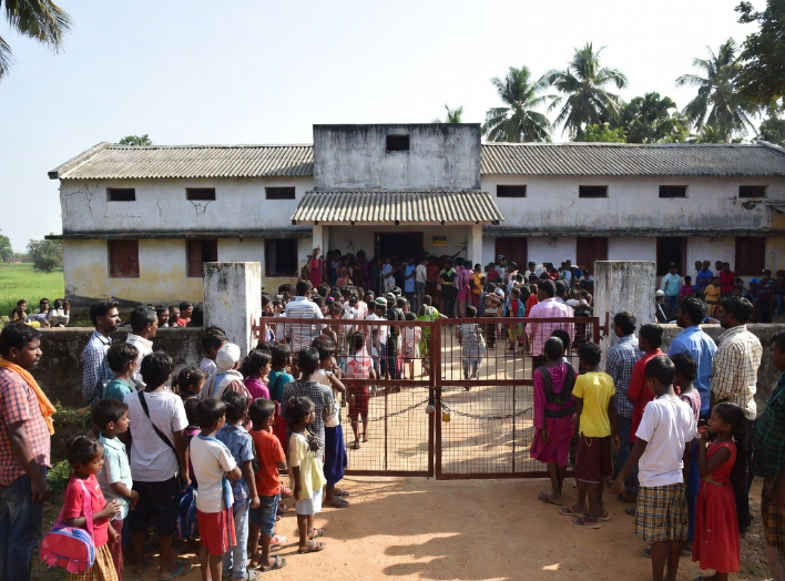 ArgusNews_in's tweet image. #Ganjam | Parents and students locked a primary school in Chasanimakhandi Panchayat demanding a new classroom. 
75 students from grades 1 to 5 face space issues in class. 
Education officials have arrived to resolve the matter. #Odisha

#SchoolProtest #Education #PrimarySchool