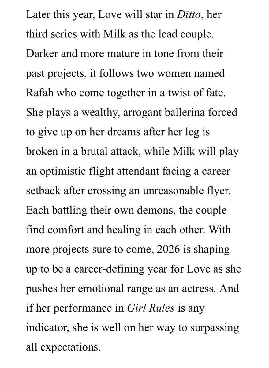 elle magazine praising love

❝love has garnered significant praise, many naming her the series’ scene-stealer after she surprised fans with Gorya’s emotional turbulence — a departure from her usual happy-go-lucky roles❞

❝she is well on her way to surpassing all expectations❞
