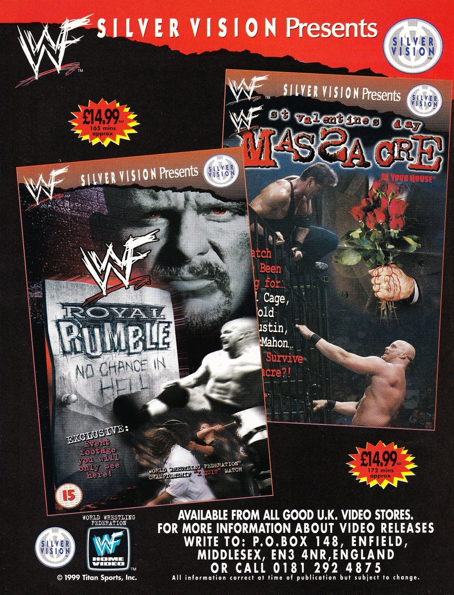 WWFWrestling1's tweet image. Royal Rumble 1999 &amp;amp; St. Valentine's Day Massacre out now on home video! 📼 #WWE #WWF #RoyalRumble