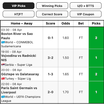 soccerplatform's tweet photo. WON - VIP Picks for 08 Apr 2026
https://t.co/sX3rj45J6z

#footballtips #soccertips https://t.co/q9MnXgENmE
