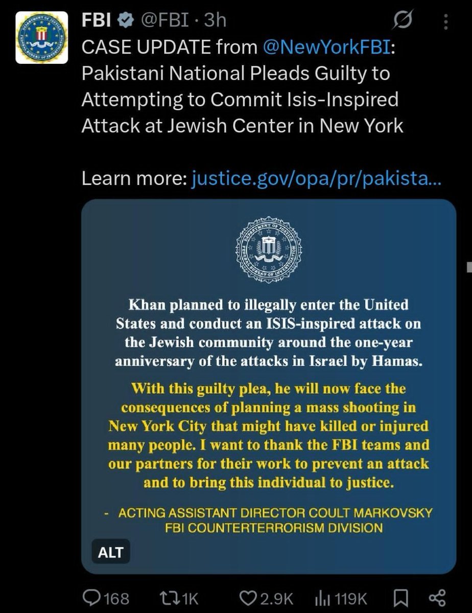 FBI Thwarts Planned Mass Shooting at NYC Jewish Center; Suspect Pleads Guilty
Pak again proved to be a terror Factory

Muhammad Shahzeb Khan (aka Shahzeb Jadoon) pleaded guilty to terrorism charges

Global Terror factory persuade peace talks #PakTerrorFactory