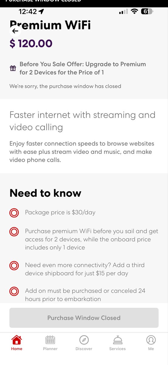 timstephansen's tweet photo. @VirginVoyages why can’t I buy this? It’s more than 24 hours before our embarkation. This trip is not starting off well at all. https://t.co/ROZN1a1TUA