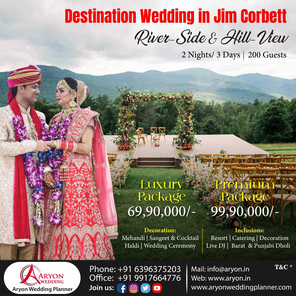 AryonWedding's tweet photo. Destination Wedding in Jim Corbett
200 Guest for 2 Nights/ 3 Days
Luxury Package: 69,90,000/-
Premium Package: 99,90,000/-
Aryon Wedding Planner 
Phone: 91-6396375203 &amp; Office: +91-9917664776 
Mail: info@aryon.in https://t.co/3zJXKANDhx
Facebook: https://t.co/hEDseePrUw https://t.co/fl9abrJMbU
