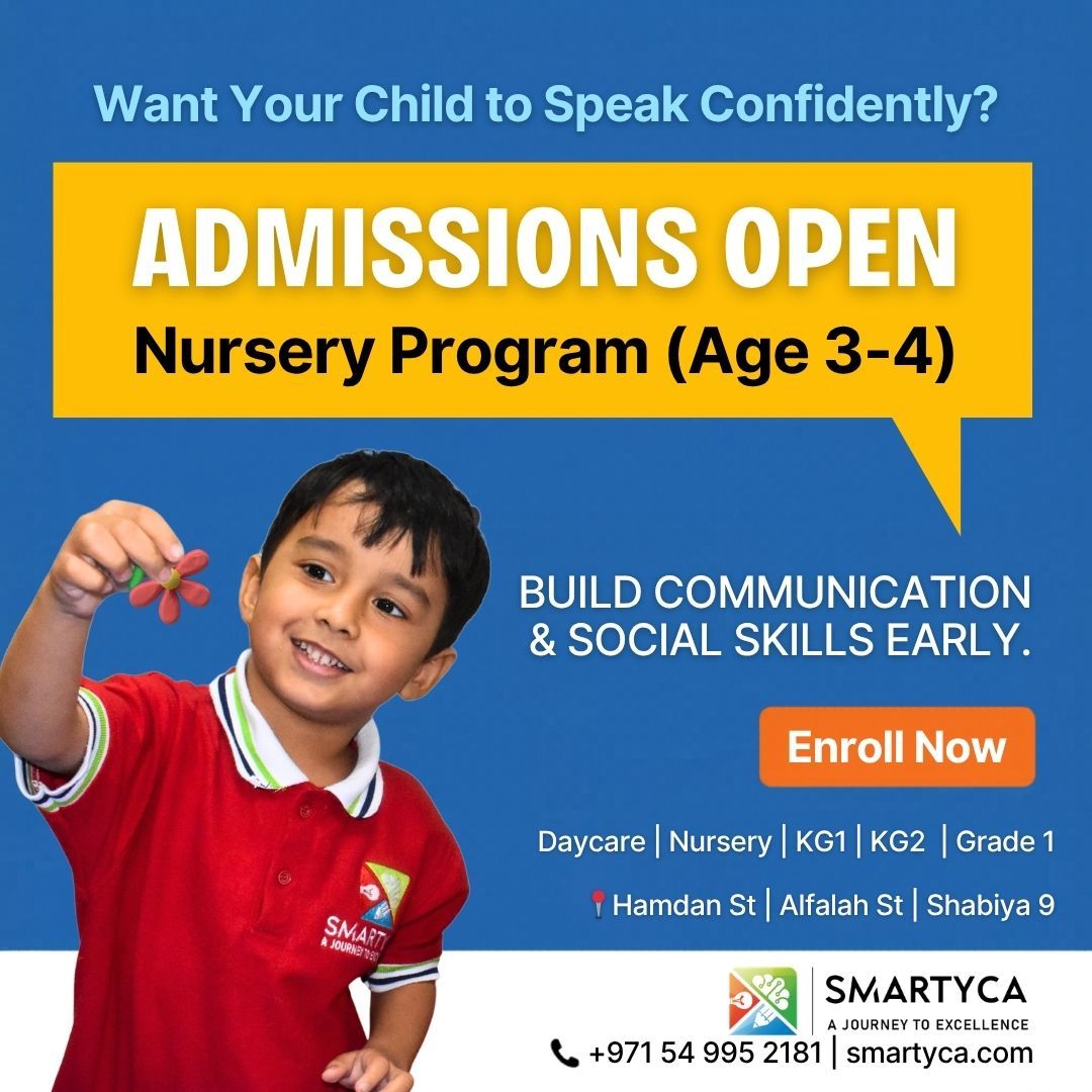 SmartycaUae's tweet photo. Want your child to speak confidently?

Build communication and social skills early with a structured nursery program.

👶 Ages 3–4
📍 Abu Dhabi

📲 +971 54 995 2181
🌐 https://t.co/gdw3CKJS5J

#Nursery #AbuDhabi https://t.co/rkGia6FJHT