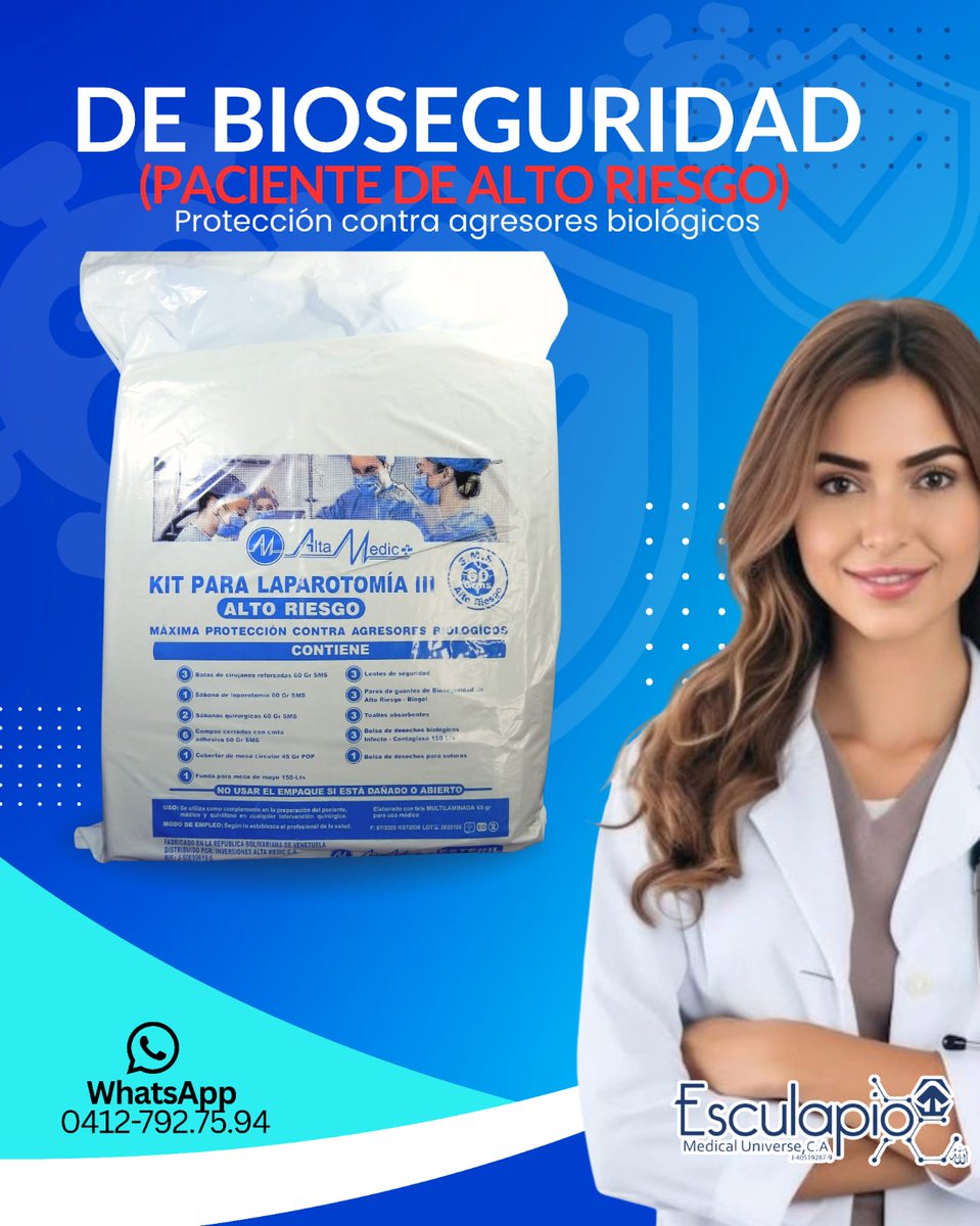 esculapiomedica's tweet photo. #9Abr ​🛡️ Seguridad sin errores. El Kit de Laparotomía III de #EsculapioMedical es la barrera biológica más confiable en 🇻🇪 para cirugías de alto riesgo. 🏥
​✅ Máxima protección 
✅ Kit integral y estéril
​📲 WhatsApp 04127927594

​#Bioseguridad #Cirugia #SaludVZLA #Quirofano https://t.co/21Q2U7h1v4