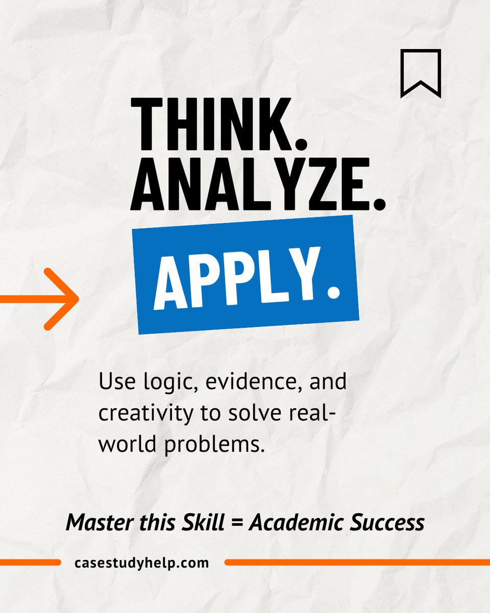 casestudyhelp's tweet image. In USA universities, success isn’t about memorizing textbooks, it’s about how you think.

Critical thinking helps you analyze, question, and apply knowledge in real-life.

tinyurl.com/3a7sx94k

#CriticalThinking #StudyInUSA #StudentTips #HigherEducation #casestudyhelp