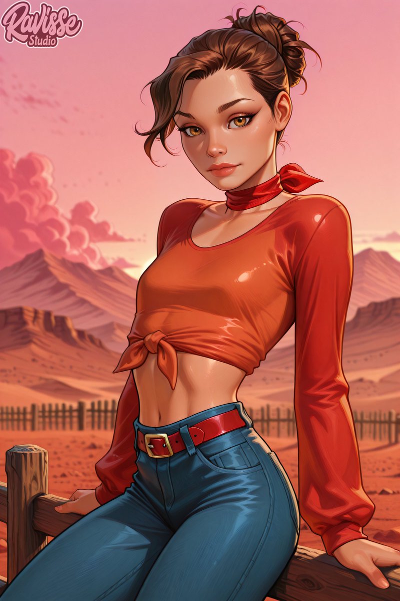 RavisseArt's tweet image. "Don't let my looks deceive ya... I'm MORE than a handful, cowboy!"

#aiart #aigirls #aiartcommunity #RavisseStudio