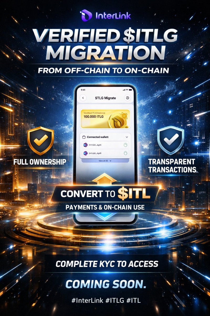ryo72028's tweet photo. 📌Verified $ITLG will soon move on-chain, giving users full control through their own Web3 wallets.

✅ Benefits
• Full ownership
• Transparent transactions

✅ After Migration
Convert to $ITL and use it for payments and on-chain activities.

#InterLink #ITLG #ITL https://t.co/ksO6VBKsaL