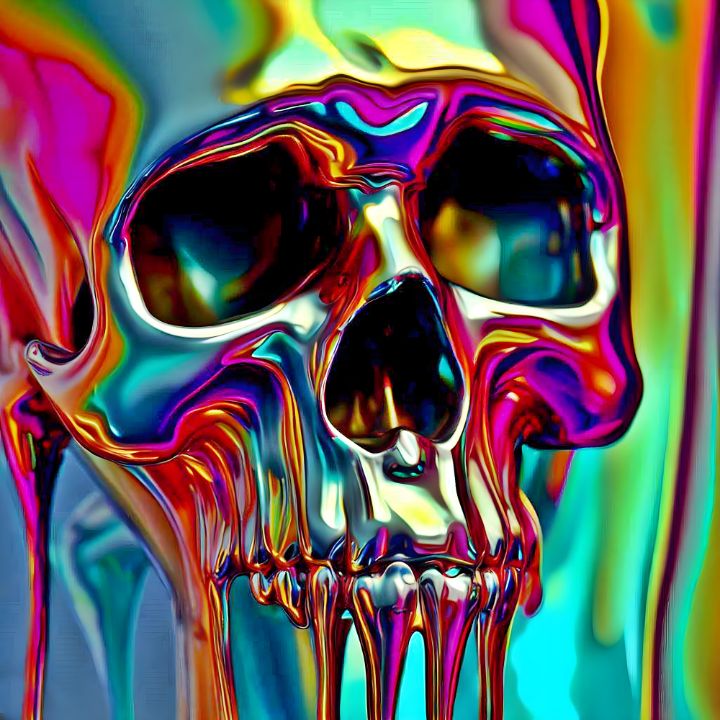 CryptoSpun's tweet photo. Art of the Day! "Fluid Skull Liquid Metal Drip". Buy at: https://t.co/KVKptQpUa7 https://t.co/imLMHKH23c