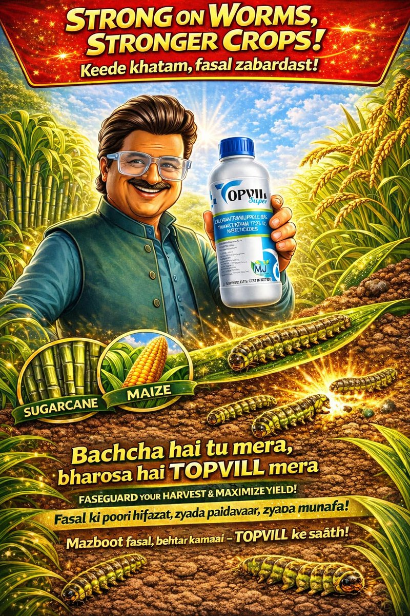 MjBiotechindus's tweet image. TOPVIL-SUPER — खेतों का असली बॉस!
✅ दमदार कीट नियंत्रण
✅ फसलों की बेहतर सुरक्षा
✅ उन्नत फॉर्मूलेशन
M.J Biotech Industries Pvt. Ltd.
🌐 mjbigroup.com⁠�
📞 18003095245
#Insecticide #CropProtection #Kisan #IndianFarmers #AgroProducts