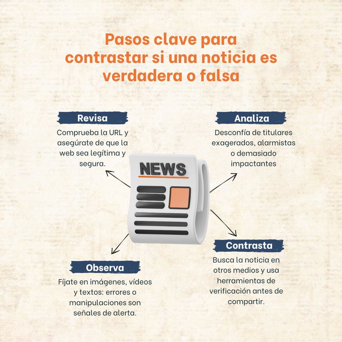 dsn's tweet image. #Ciberseguridad Pasos para contrastar si una noticia es verdadera o falsa #FakeNews #DeepFakes Sospecha ➡️ Observa ➡️ Analiza ➡️ Verifica ➡️ Busca ➡️ Reflexiona tinyurl.com/8sjc73z8 @INCIBE @osiseguridad tinyurl.com/3yzmc83s