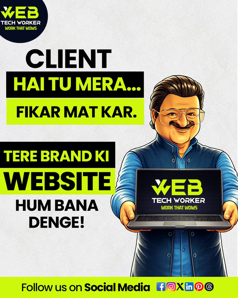 webtechworker's tweet image. “Client Hai Tu Mera… Fikar Mat Kar!
Tere Brand Ki Website HUM Bana Denge!”

Agar aap apne brand ko next level pe le jaana chahte ho, toh tension chhodo…
👉 Website Design
👉 Business Growth Strategy
👉 Modern &amp;amp; Responsive Websites

#WebTechWorker #WebsiteDesign #DigitalIndia
