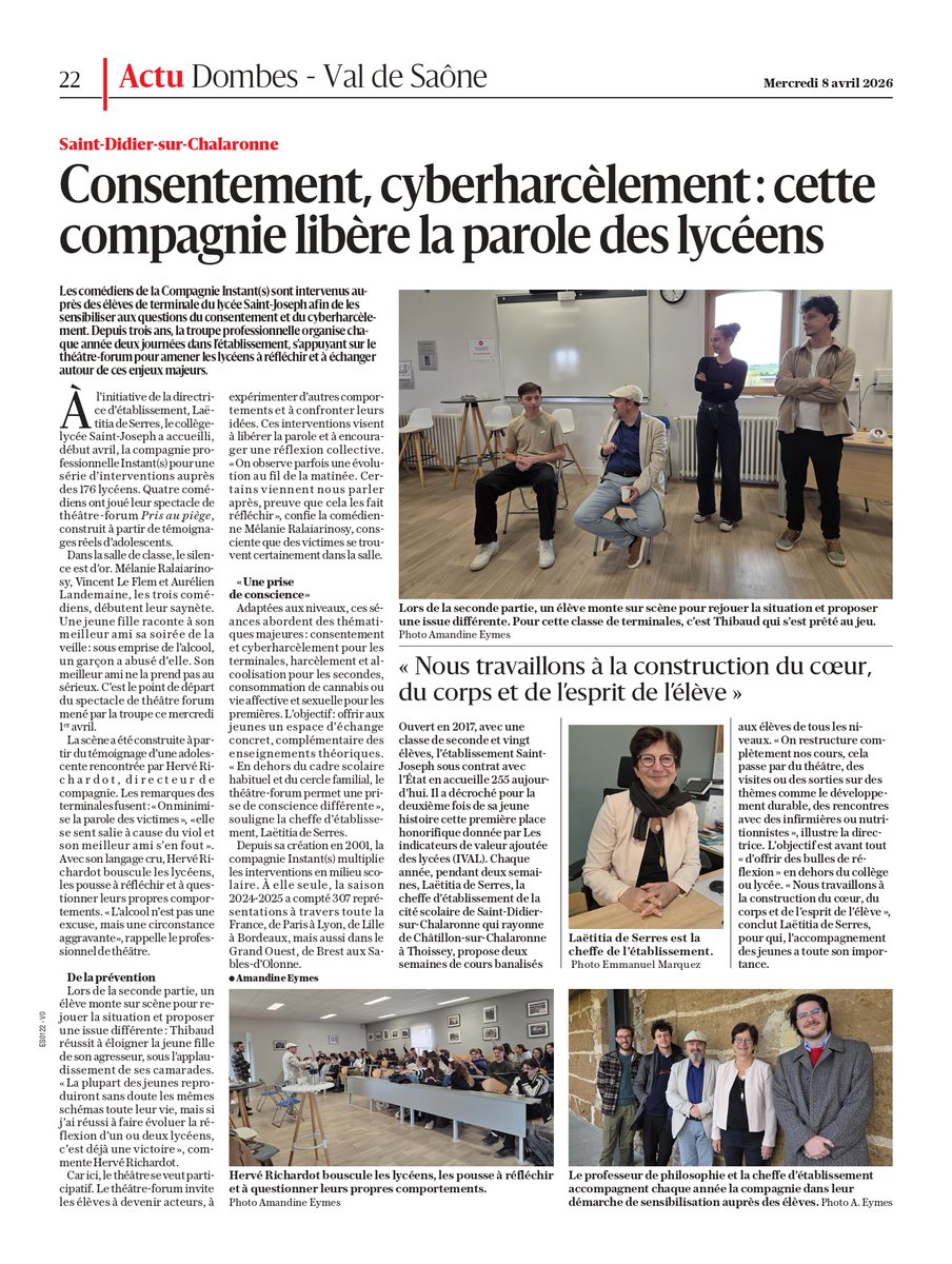 CieInstants's tweet photo. Article de la journaliste Amandine Eymes, Le Progrès, Auvergne Rhône Alpes @leprogresain @CieInstants https://t.co/KoZL6jFbMq