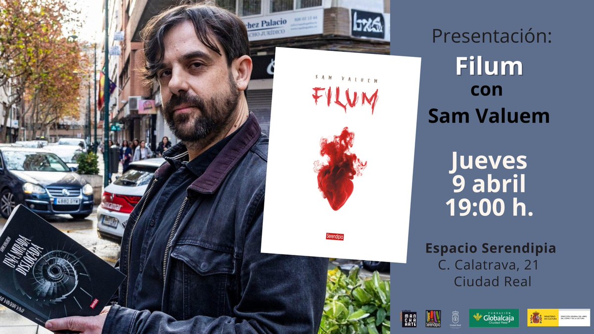 Miciudadreal_es's tweet photo. Sam Valuem presenta este jueves su novela «Filum» en el Espacio Serendipia https://t.co/fAovU2zK1a https://t.co/vn3XW3HkMv