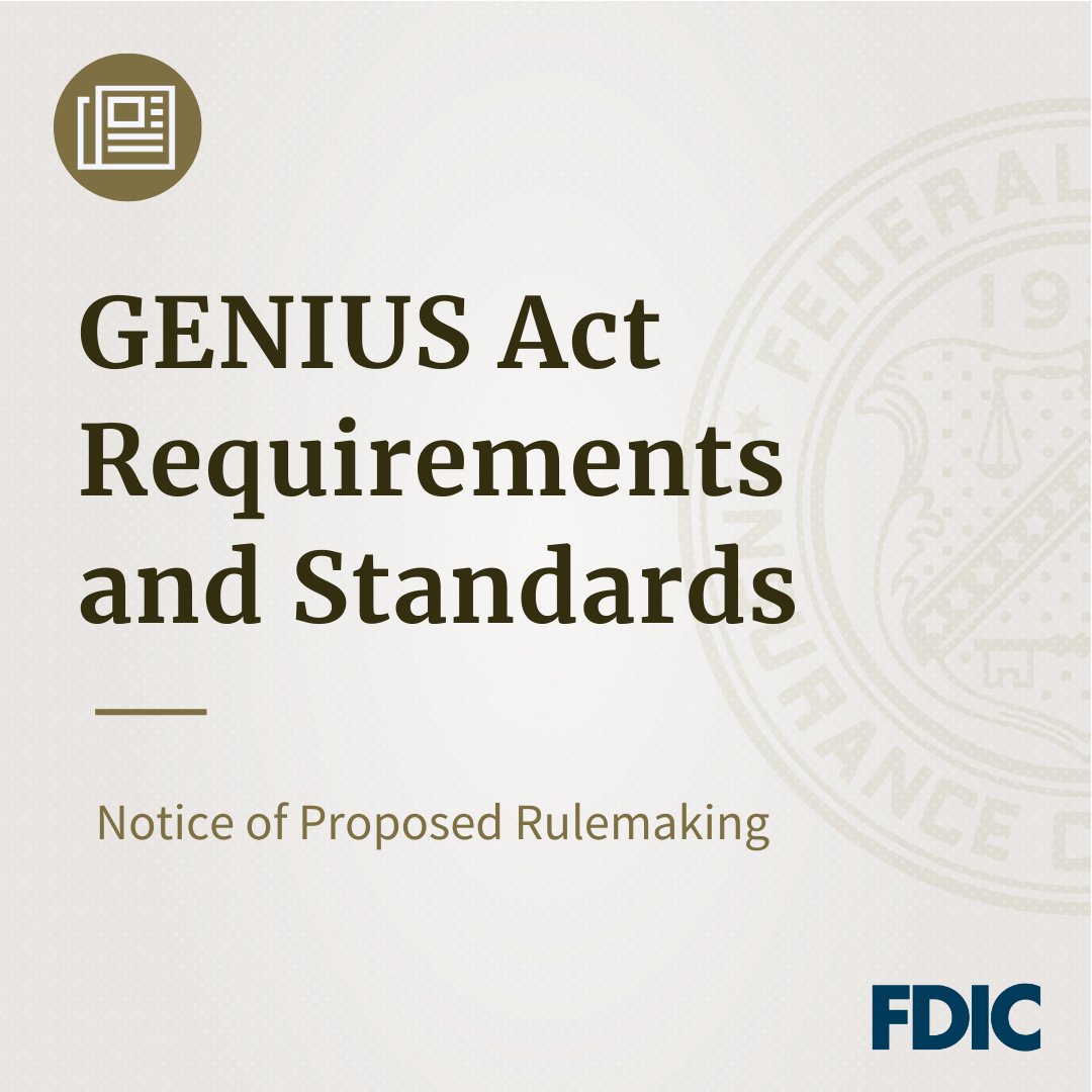 opkumar89696's tweet photo. Today, The  Board of Directors approved a proposed rule that would establish requirements under the GENIUS Act for FDIC-supervised stablecoin issuers. https://t.co/TvIfVfhlxV