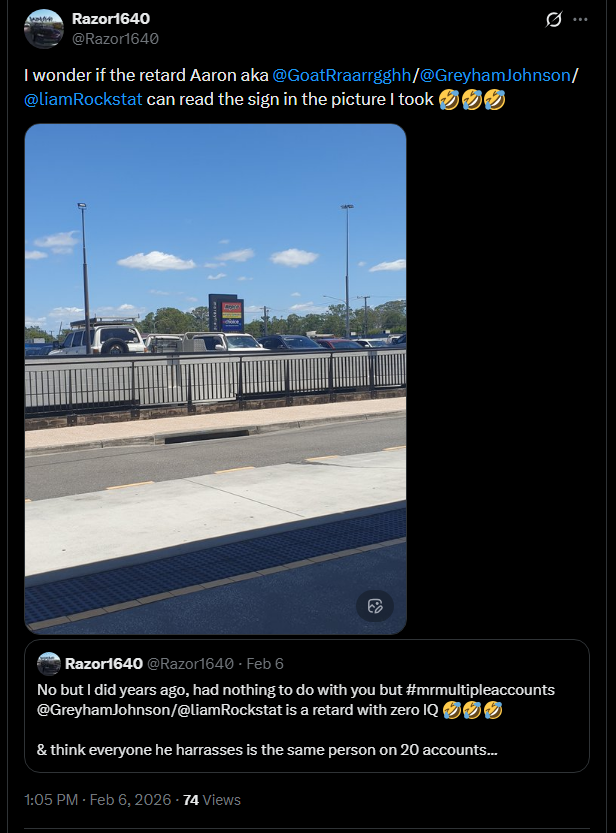 Razor1640's tweet image. Clearly not as stupid as you #retard 🤣🤣🤣

#lowIQ
#MrMultipleAccounts
#15minutesIgaveyou
#ProvenCFMEUCoward
#whatalife

@GreyhamJohnson