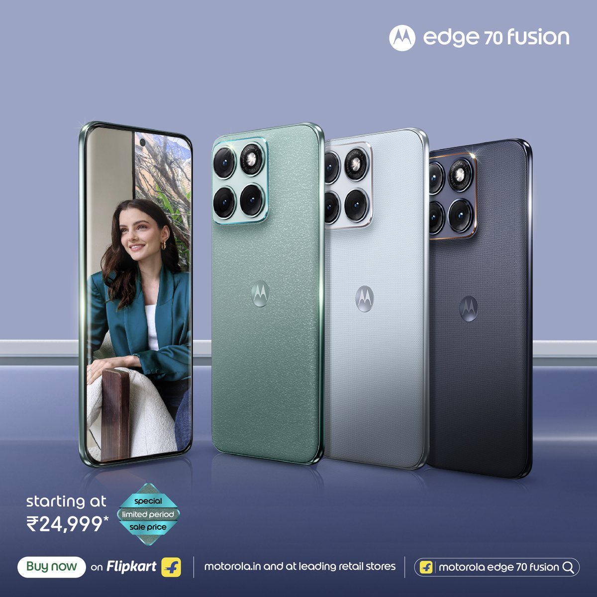 motorolaindia's tweet image. Capture the night, effortlessly.

With the motorola edge 70 fusion, powered by the world’s first 50MP Sony LYTIA camera and moto AI

Grab yours for just 24,999*
Available now on Flipkart, motorola.in and leading retail stores.

#Motorola #Edge70Fusion #HelloMoto