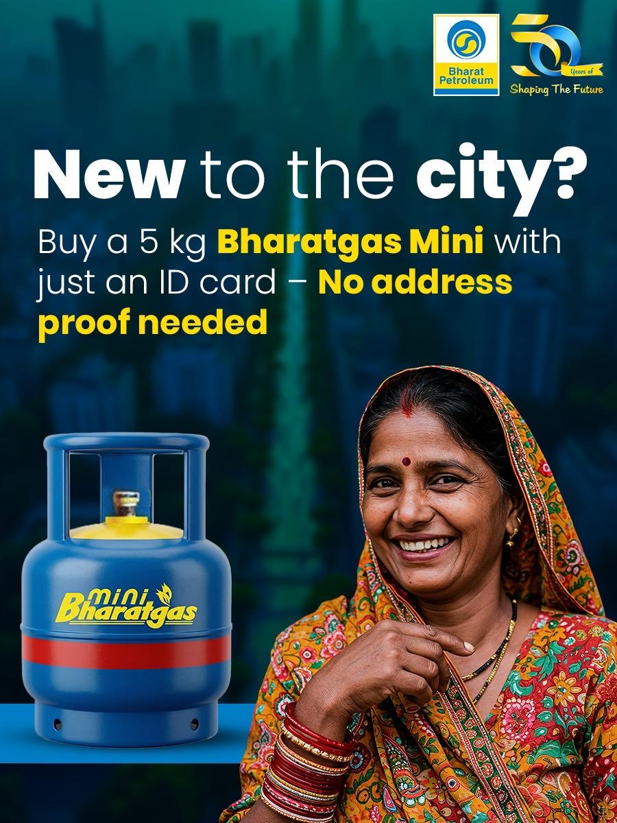 BKurnool1's tweet photo. 5 kg Bharatgas Mini is for those who move frequently. Get your cylinder instantly from a nearby Bharatgas distributor with just a valid ID—no address proof required. Fast, easy, and hassle‑free access to clean fuel.
@PetroleumMin @HardeepSPuri @Secretary_MoPNG @BPCLimited @bpcllpg #StayCalmIndia