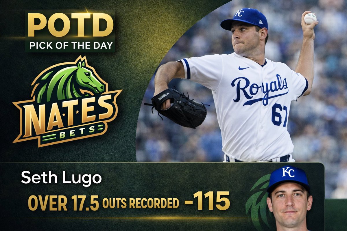 NateDFS15's tweet image. 🎯⚾️ MLB POTD #1 ⚾️🎯 

Seth Lugo over 17.5 Pitching Outs  (-180)

• Royals Bullpen is taxed after Ragans got injured only going 0.2 IP yesterday

• In his first two starts of the year he went 6.0  and 5.1 IP in each. In those two matchups he faced the 10th and 3rd ranked