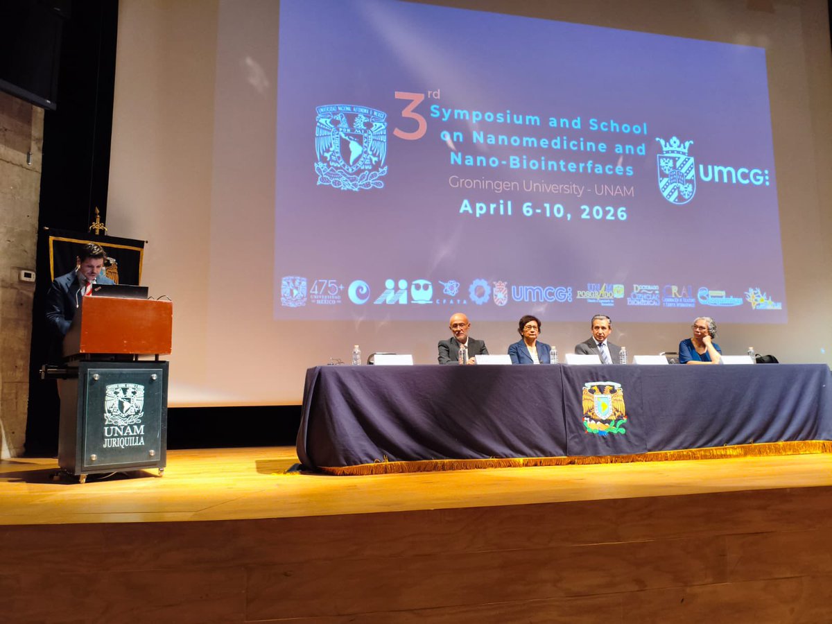UNAMINB's tweet photo. Hoy arranco en el Campus Juriquilla el III Simposio y Escuela Universitaria sobre Nanomedicina y Nano-Biointerfaces.

Este importante evento es organizado por la UNAM en conjunto con la @University of Groningen.

Programa
https://t.co/EDmUSlLL9i https://t.co/dfyymmLbJi