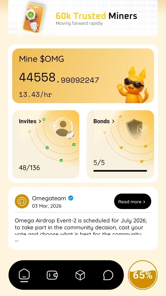 Omega_a1234's tweet image. #Omeganetwork #OMG 

💥Omega network
✅️ Global launched 07/10/2025
✅️ Now basic mining speed 1.12Ω/h
✅️ KYC will begin in the Q1 2026. 
✅️ Various ecosystem-related systems, including shopping and advertising, are currently being built. 
✅️ HNv slots are currently