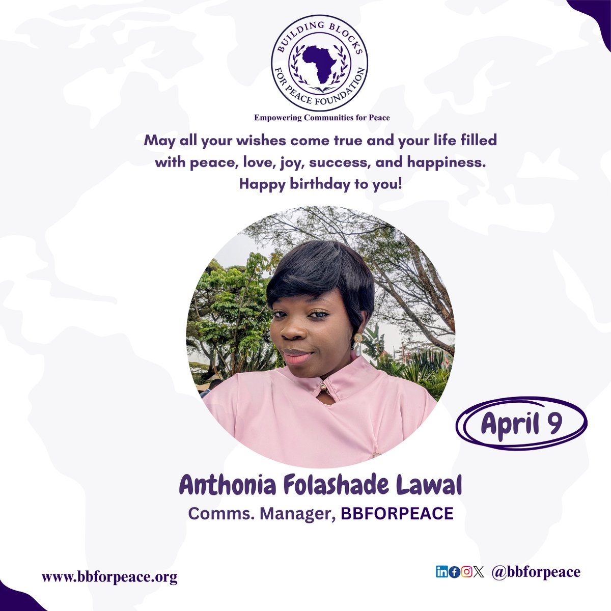 𝐇𝐚𝐩𝐩𝐲 𝐁𝐢𝐫𝐭𝐡𝐝𝐚𝐲 𝐭𝐨 𝐨𝐮𝐫 𝐢𝐧𝐜𝐫𝐞𝐝𝐢𝐛𝐥𝐞 𝐂𝐨𝐦𝐦𝐮𝐧𝐢𝐜𝐚𝐭𝐢𝐨𝐧𝐬 𝐌𝐚𝐧𝐚𝐠𝐞𝐫! 🎉

Your creativity, dedication, and passion for amplifying voices of peace inspire us every day.

At <a href="/bbforpeace/">Building Blocks for Peace</a>, we’re grateful for the way you connect communities, spread