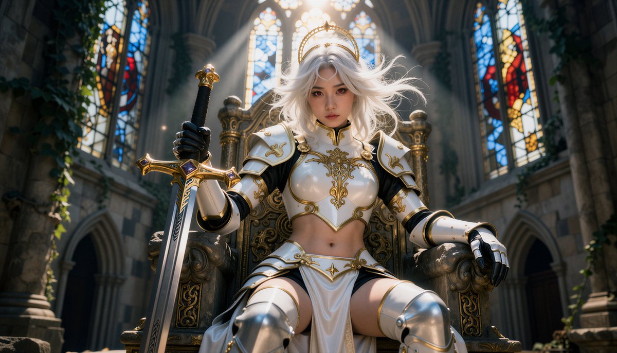 Resists_AiArt's tweet image. ⚔️ Cathedral Throne Guardian 🤍

Full prompt + workflow in thread 👇
What realm does she rule? Reply or quote your theory.
#AIArt #ComfyUI #GenerativeArt