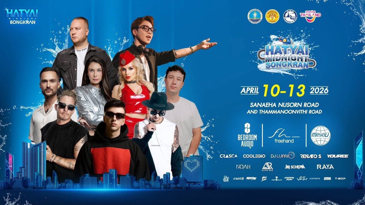 deryouree's tweet photo. Thailand 🇹🇭 Great to be in Hat Yai again tomorrow for Midnight Songkran 2026. See you there 🙏💦 https://t.co/qV5BWGQPOD
