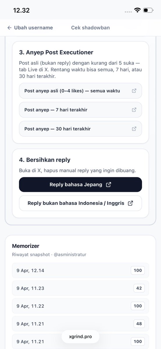 asministratur's tweet photo. Ku lanjutkan perjuanganmu @xgrind_agent

Para cenblu coba yang sering kena sb merapat!!!

Bayangin ada Shadowban checker yang bisa cek kesehatan akun kamu... 

Kamu tinggal ketik username,  
trus bisa langsung cabut ninggalin halaman.  

Sekarang aku rilis fitur baru Shadowban Hub akses di https://t.co/gU7zoKfRPi

Fitur baru ini bisa reset algo,  
hapus reply spam,  
hapus post yang bikin akunmu kena paused/suspend/shadowban.  

Intinya?  
Satu tempat buat bantu akunmu balik keliatan lagi.  

Riwayat snapshot di Memorizer juga udah ada biar kamu bisa pantau progress tiap hari.  

Mau coba?