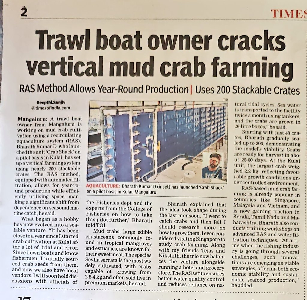 deepthisTOI's tweet photo. From sea to stacks, trawl boat owner cracks vertical #mudcrab #farming
 https://t.co/8FV6wN20X5
Download the TOI app now:
https://t.co/eW93TvfjvK https://t.co/qqwV9UFgkn