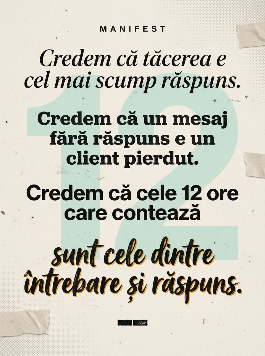 ivorycreative1's tweet photo. 73% dintre consumatori schimbă brandul dacă nu primesc răspuns pe social (Sprout 2025). Concurentul răspunde în 4 minute pentru că are sistem. Construim sisteme de răspuns pentru afaceri mici. WhatsApp 0775 579 706 #socialmediaromania #customerservice #marketingromania #ivory https://t.co/QbWlrNp8Lq