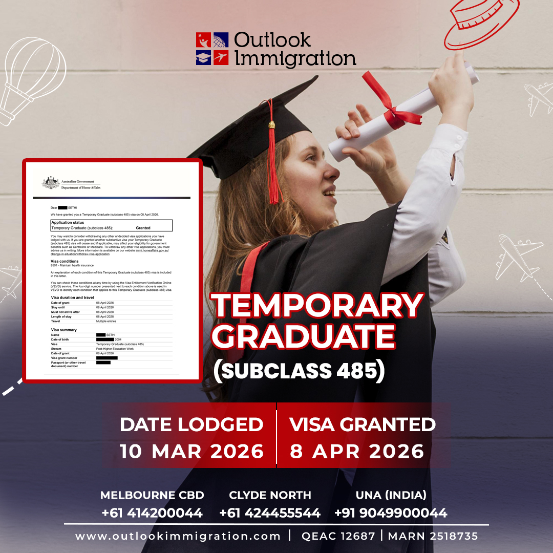 OutlookImmi's tweet image. 🎓✨ 485 Visa Granted 
#TemporaryGraduateVisa #VisaGranted #AustraliaImmigration #StudyInAustralia #WorkInAustralia #PRPathway #InternationalStudentsAustralia #MigrationAgentAustralia #MARAAgent #VisaSuccess #OutlookImmigration #MelbourneMigrationAgent #GraduateVisa