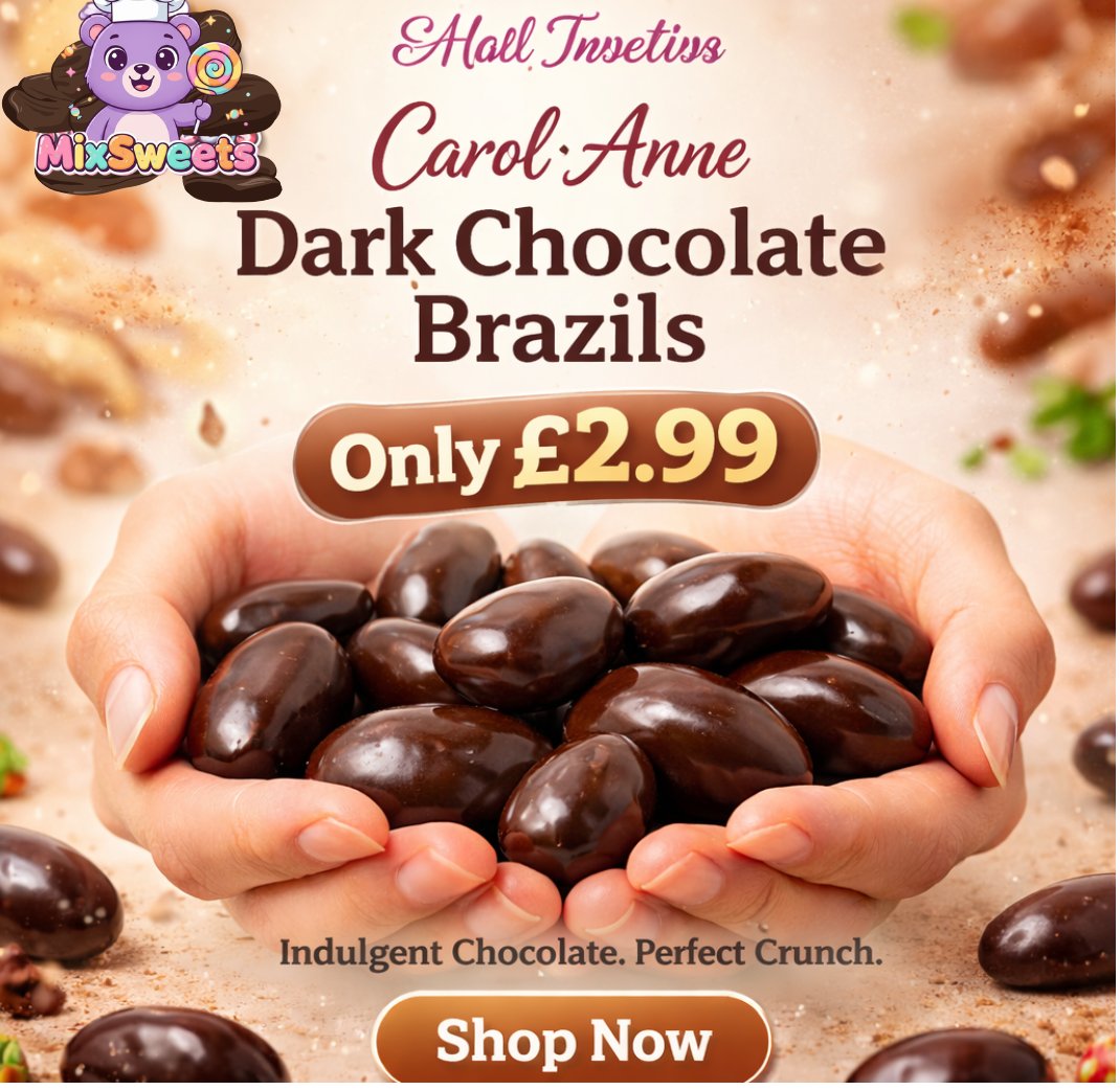 PicknMixSweets's tweet image. Carol Anne Dark Chocolate Brazils 🍫🥜 combine crunchy whole Brazil nuts with smooth, rich dark chocolate for a timeless indulgence. 
Perfect for gifting or treating yourself with classic luxury. ✨
#DarkChocolate #BrazilNuts #SweetTreats #ChocolateLovers #GiftingIdeas