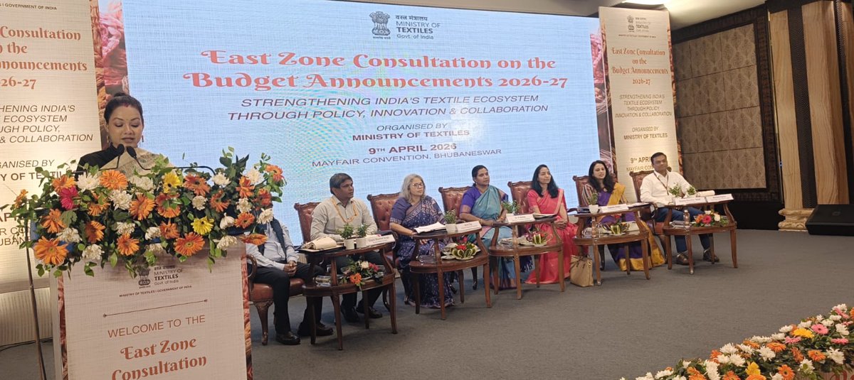 ncdpd_official's tweet photo. The Ministry of Textiles is hosting the East Zone Consultation on Budget Announcements 2026–27 today at Bhubaneswar.

A significant step towards building a stronger, more competitive textile industry for India.

#Budget2026 #TextileSector #PolicyDialogue #MakeInIndia #Handloom https://t.co/8XErXxd3cV